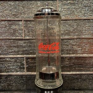 1992 Coca-Cola Glass Straw Holder Dispenser Soda Pop Parlor Barware Coke